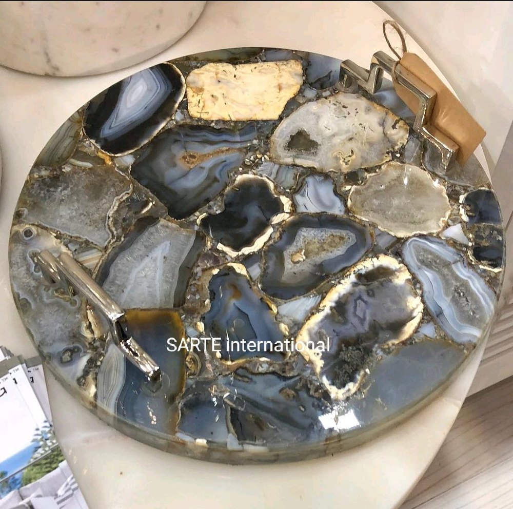 Sarte International Black Agate platter, For Home, Size: 10x10 Inches