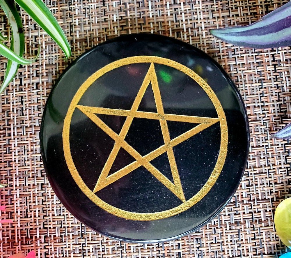 Printed Round Black Agate Healing Plate, Size: 60mm (diameter)