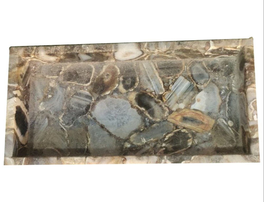 Indoor Hand Work Rectangle Agate Tray, For Home, Size: 14 X 7 Inch