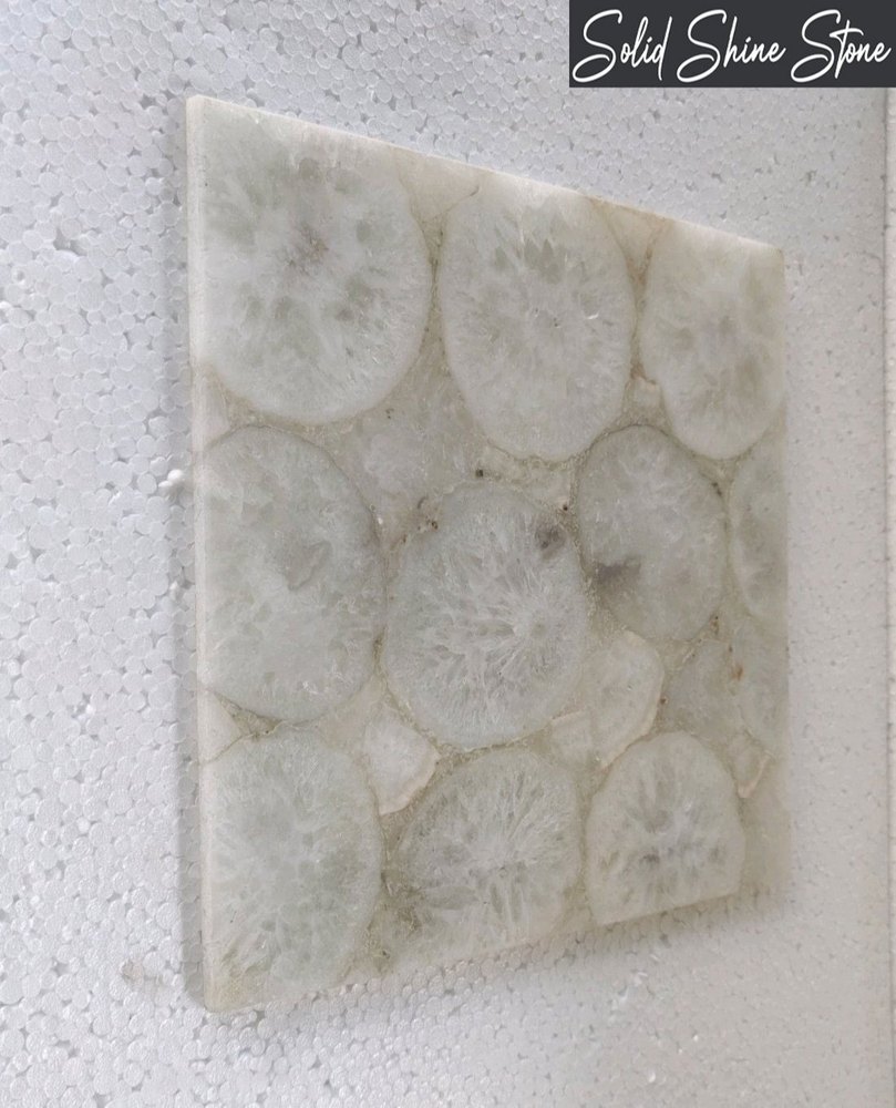 Polished White Agate Stone Inlay Plate, Shape: Square