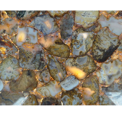 Yellow Agate Fancy with Backlit Slab, Thickness: 15-20 mm
