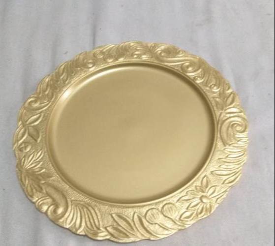 Round Rabeh Handicraft Aluminium Embossed Charger Plate, Size: 12