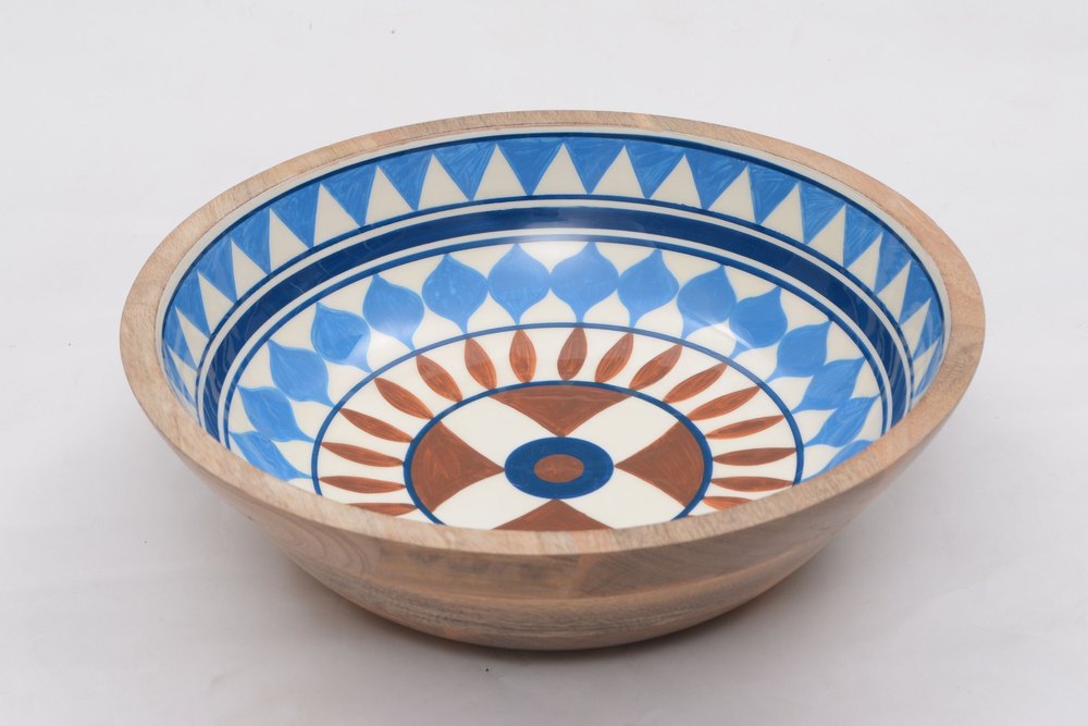 Brown Round Printed Wooden Bowl, For Restaurants, Size: Small
