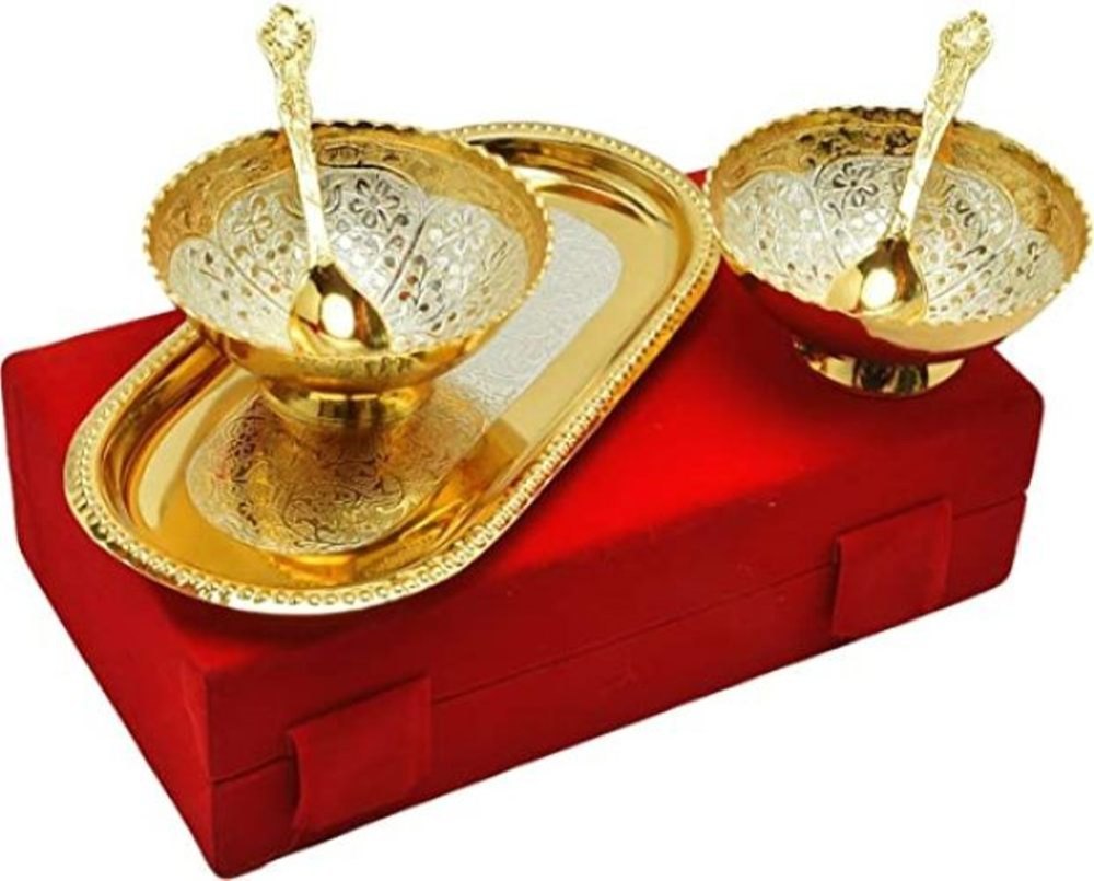 Silver And Gold Plated Handicraft Brass Bowl Set For Gift