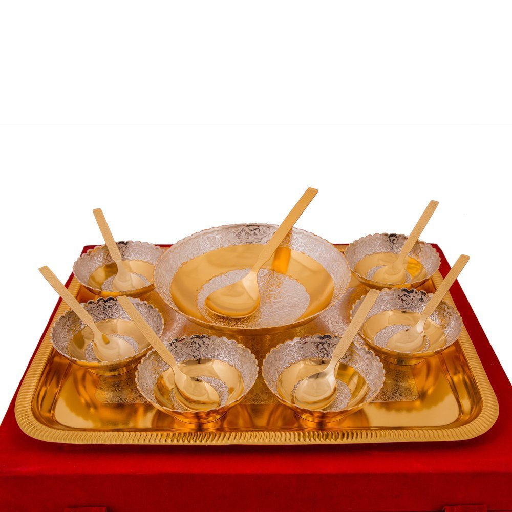 Polished Golden, Silver Silver and Gold Plated Serving Bowl Set