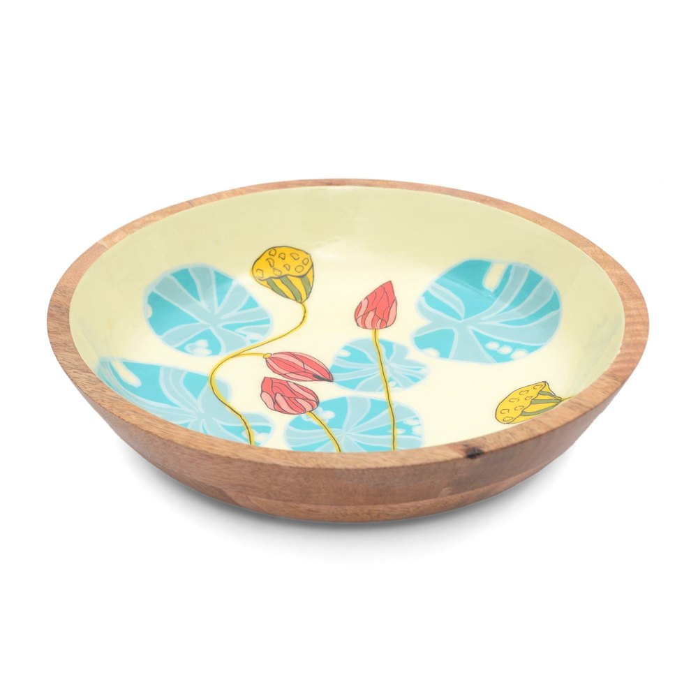 Mango Wood Round Soup Serving Wooden Enamel Resin Bowl
