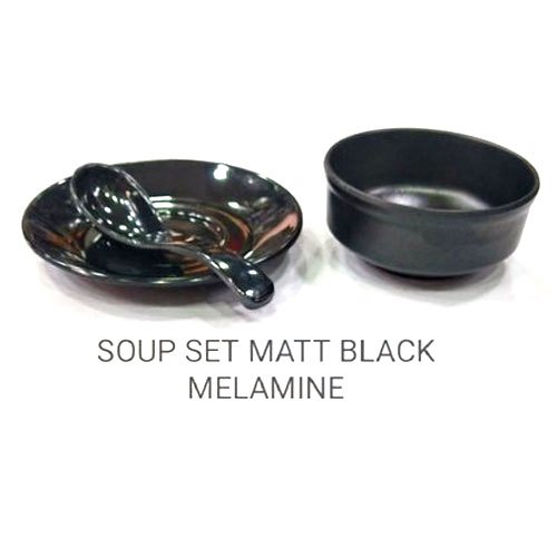 White Round Black Melamine Risers Soup Bowl Set, Size: 10 Inch, Design/Pattern: Plain