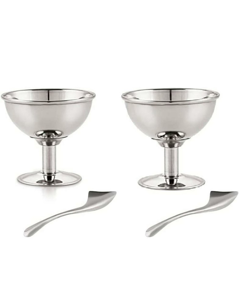 SS Silver Premium Ice Cream Cup With Spoon, For Home Office
