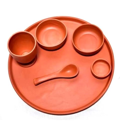 Brown Terracotta Clay Dinner Set, 6 Pieces