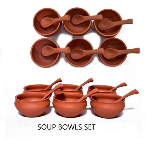 Reddish Brown Glossy Modern Terracotta Soup Bowl Set, For Home, Set Contains: 6