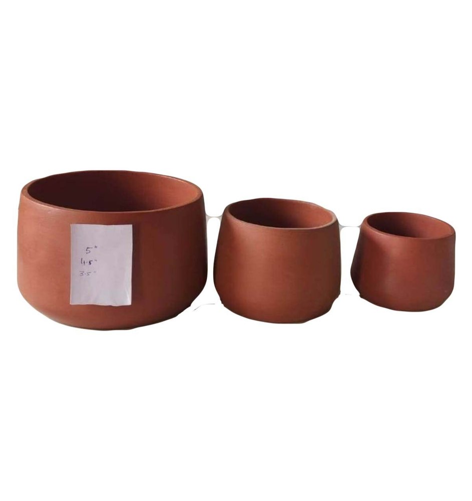 Reddish Brown Round 3 Piece Terracotta Soup Bowl Set, For Home, Size: 5 Inch, 4.5 Inch And 3.5 Inch