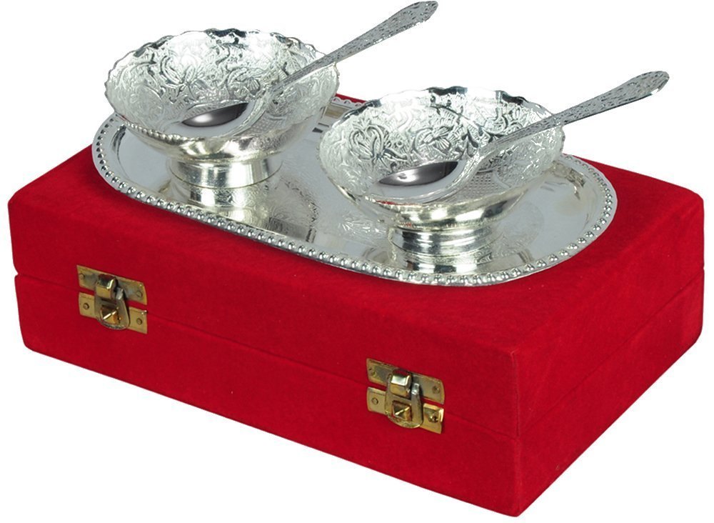 Metal Flower Shape Decorative Bowl Set, 2, Packaging Type: Box