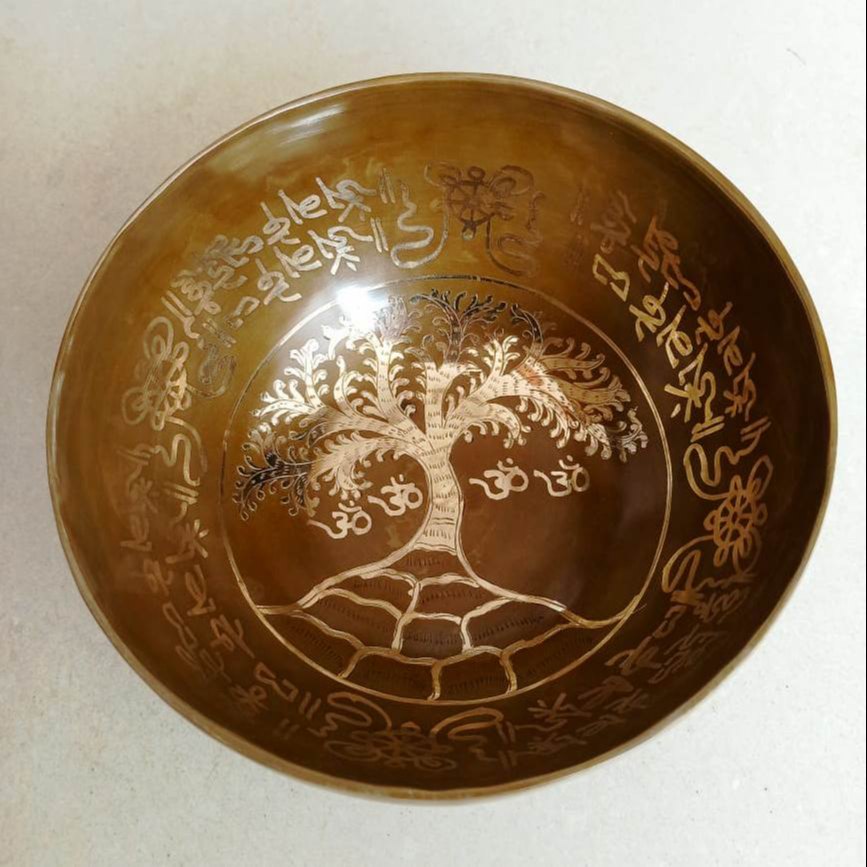 SNG Golden Bronze Tibetan Bowl With Tree Work, For Hotel