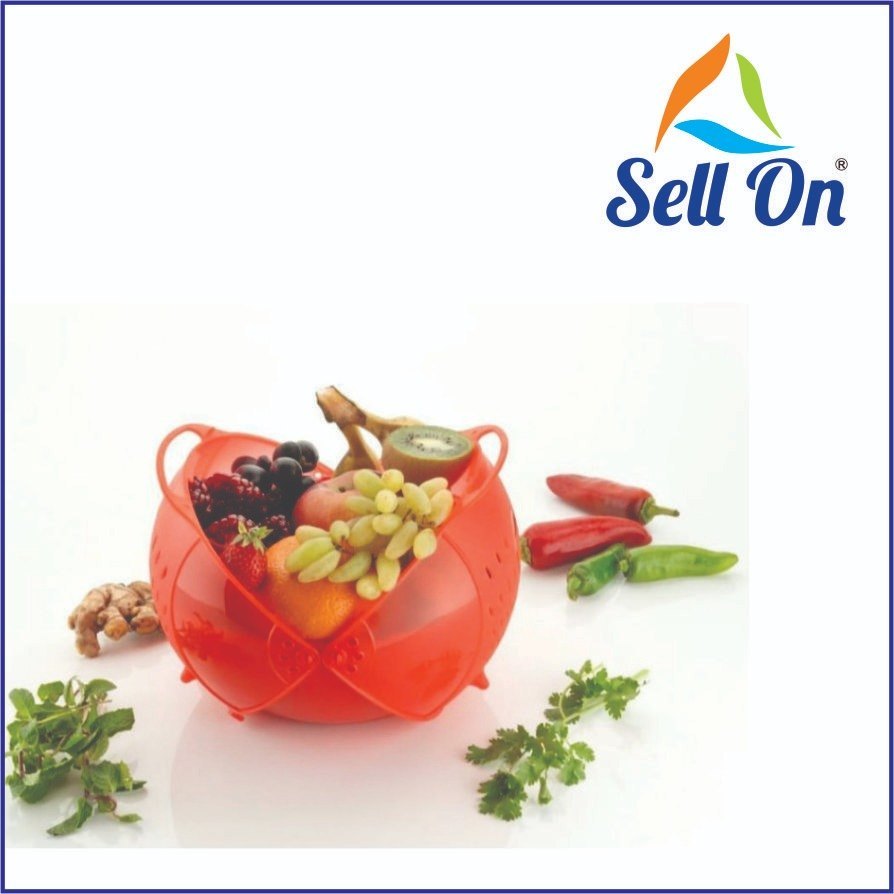 Om Enterprise Red Slings Plastic Rinse Bowl & Strainer Cum Basket, Set Contains: 1, Size: 12*17*16