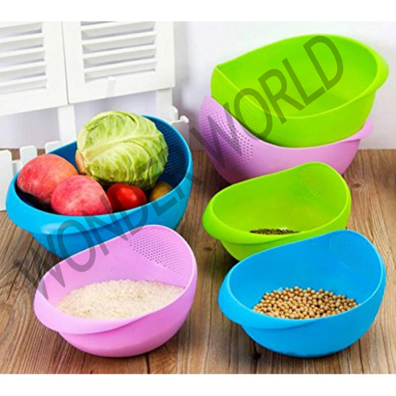 None Multicolor Plastic Vegetable Fruit Basket Rice Wash Sieve Washing Bowl, For Home, Size: Size (24*20*11)