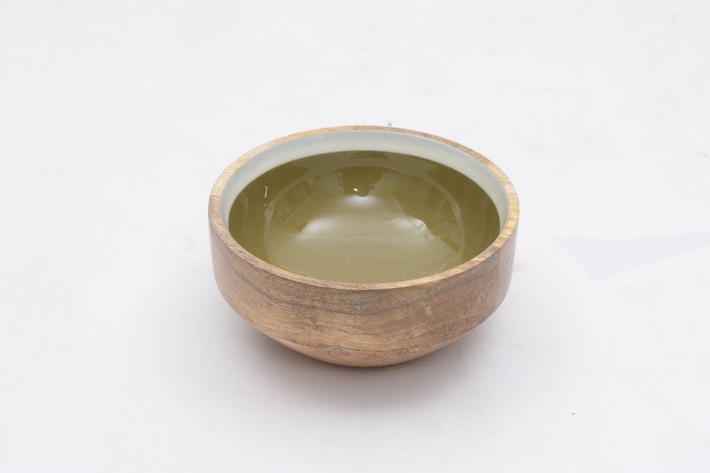 Multicolor Round Wooden Salad Bowl With Enamel Printed, For Home, Size: Small