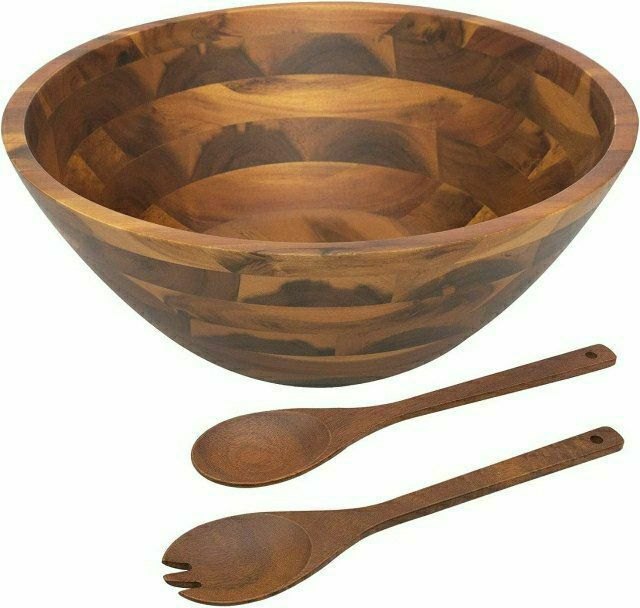 Brown Round Wooden Salad Bowl Set, Size: 12 Inch