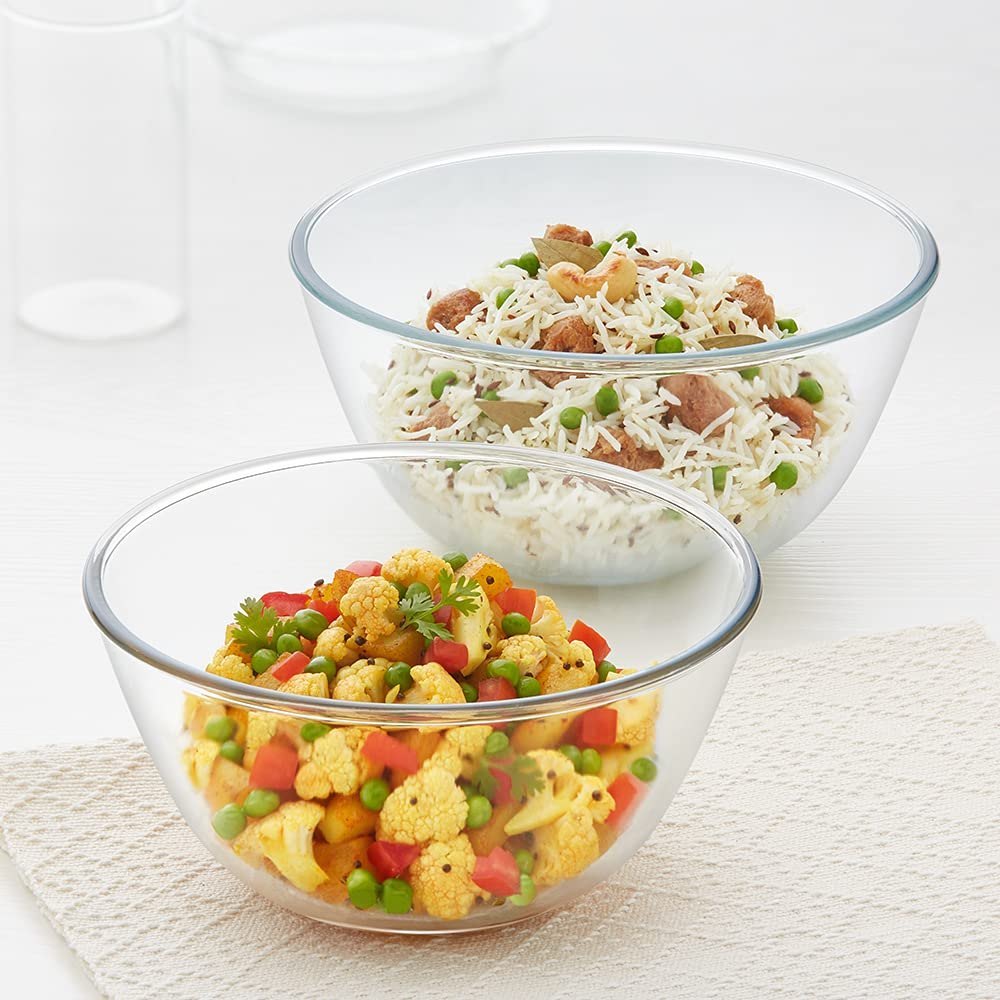 Borosil Glass Mixing & Serving Bowls, Set of 2, (1.3 L, 1.7 L)