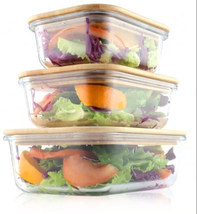 Qualityzone Transparent Borosilicate Rectangular Glass Bowl Set Of 3