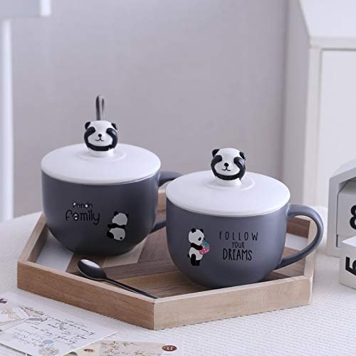 Khodiyar Multicolor Panda Style Ceramic Bowl with Lid and Spoon, Set Contains: 1, Size: 14*10*14