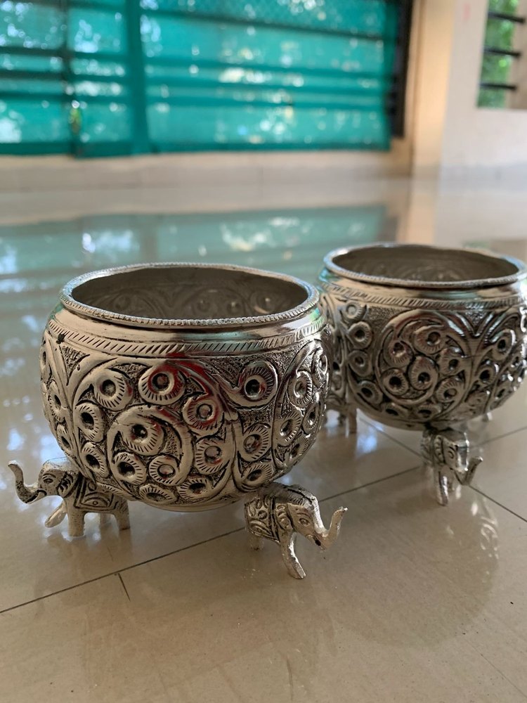 Round German Silver Elephant Bowl, For Decoration