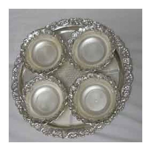 Metal Round German Silver Bowl with Tray