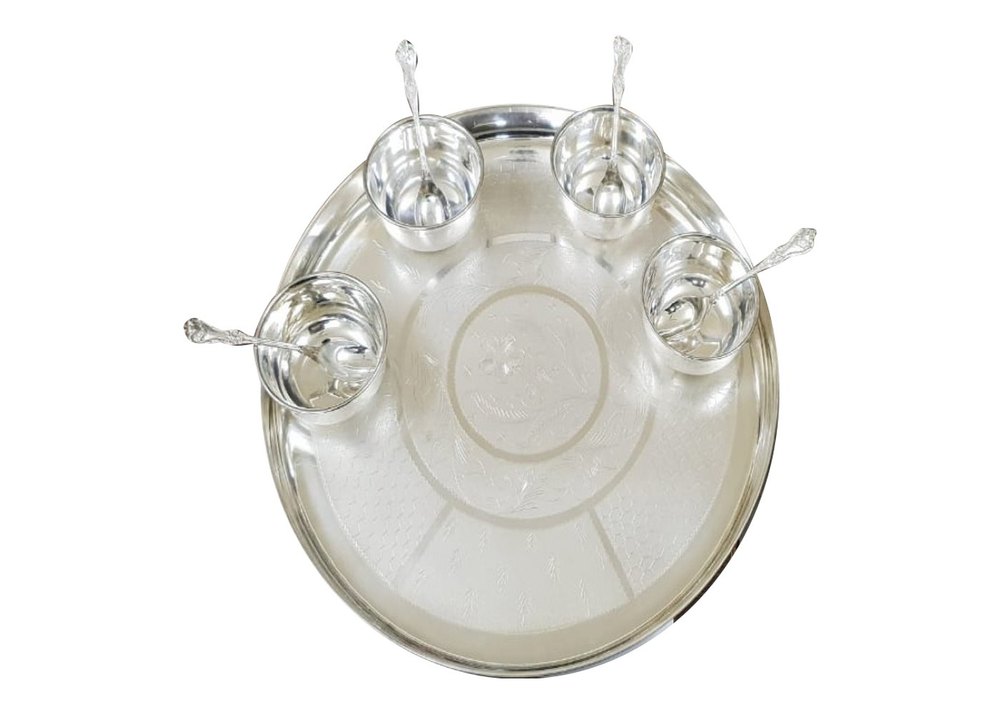 Polished German Silver Dinner Set, Size: 8 Inch (diameter)(plate)