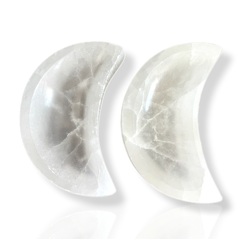 White Crystal Selenite Moon Bowl, For Healing