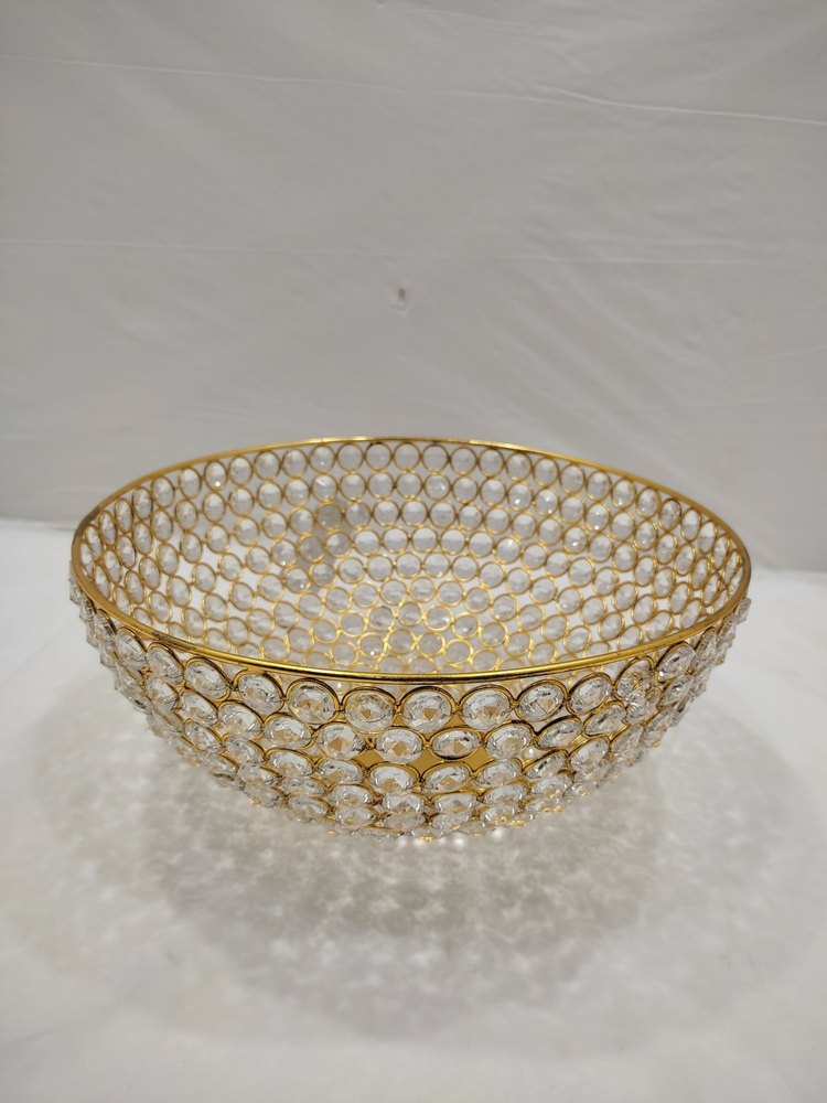 Gold IRON Crystal Fruit Fancy Bowl, For Home & Restaurant, Set Contains: 1