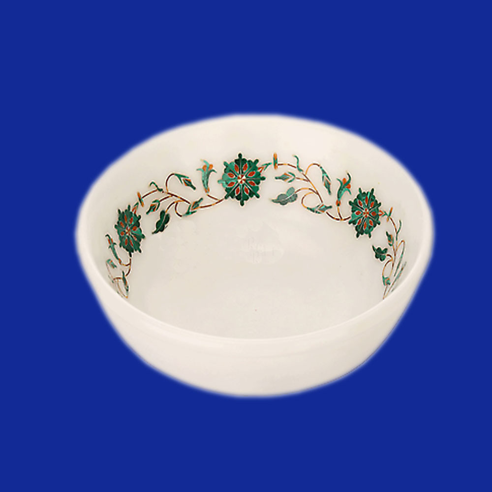 Indoor White Marble Bowl with Inlay Work, Size: N / A