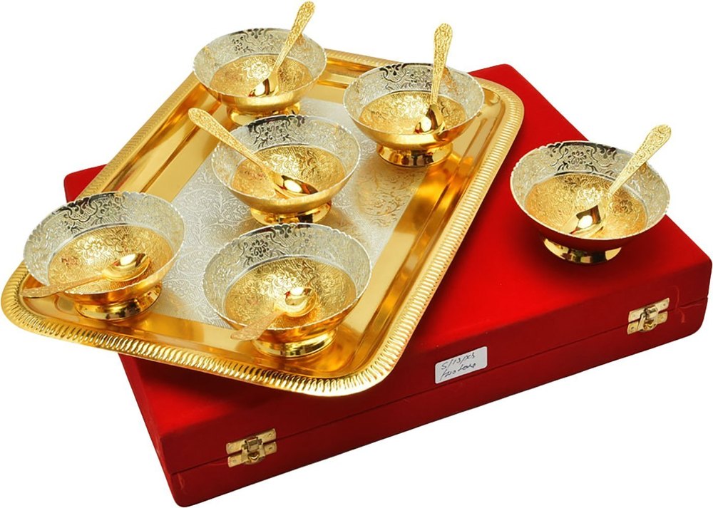 Brushed Silver And Golden 2200 Gm Metal Bowl Set