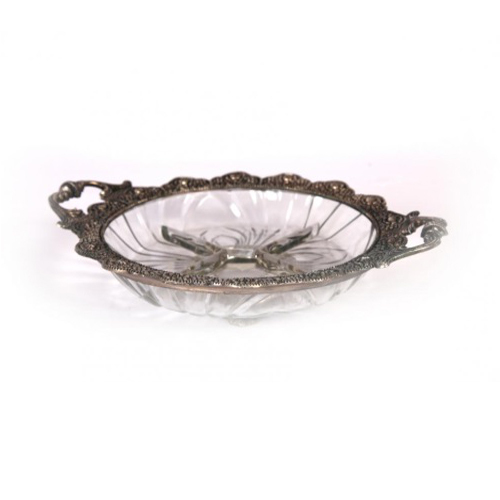 White Oxidize Metal & Glass Single Bowl Set, Size: 12x10 Inches