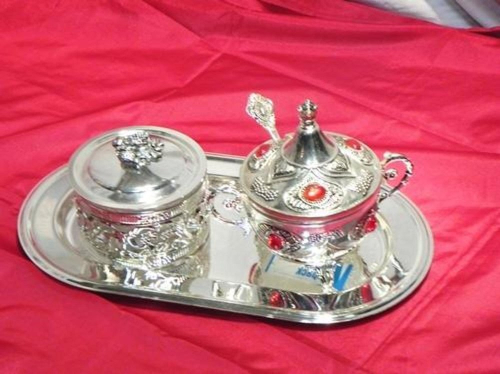 White Metal Bowl Set for Home, Shape: Circular