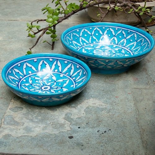 Ceramic Round Blue Pottery Bowls, For Restaurant