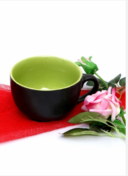 Wow Trendy Pvt.Ltd. Black & Green Ceramic Soup Bowl, Packaging Type: Box Packing, for Interior Decor