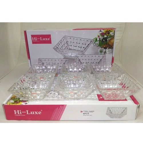 Hi Luxe Transparent Square Glass Bowl Set, For Hotel