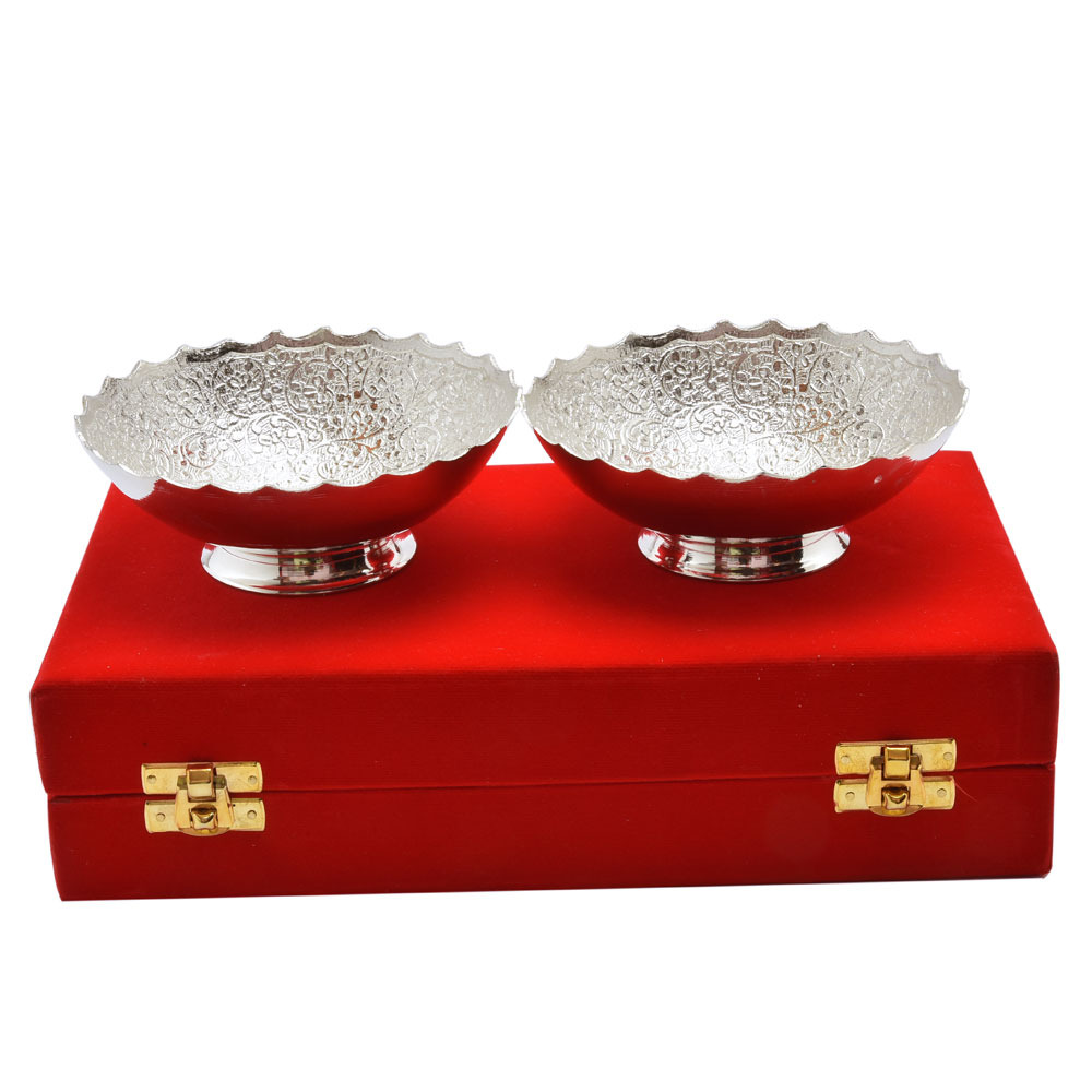 EPNS German Silver Plated Bowl Set, Size: 3.5 Inch, Packaging Type: Red Velvet Box