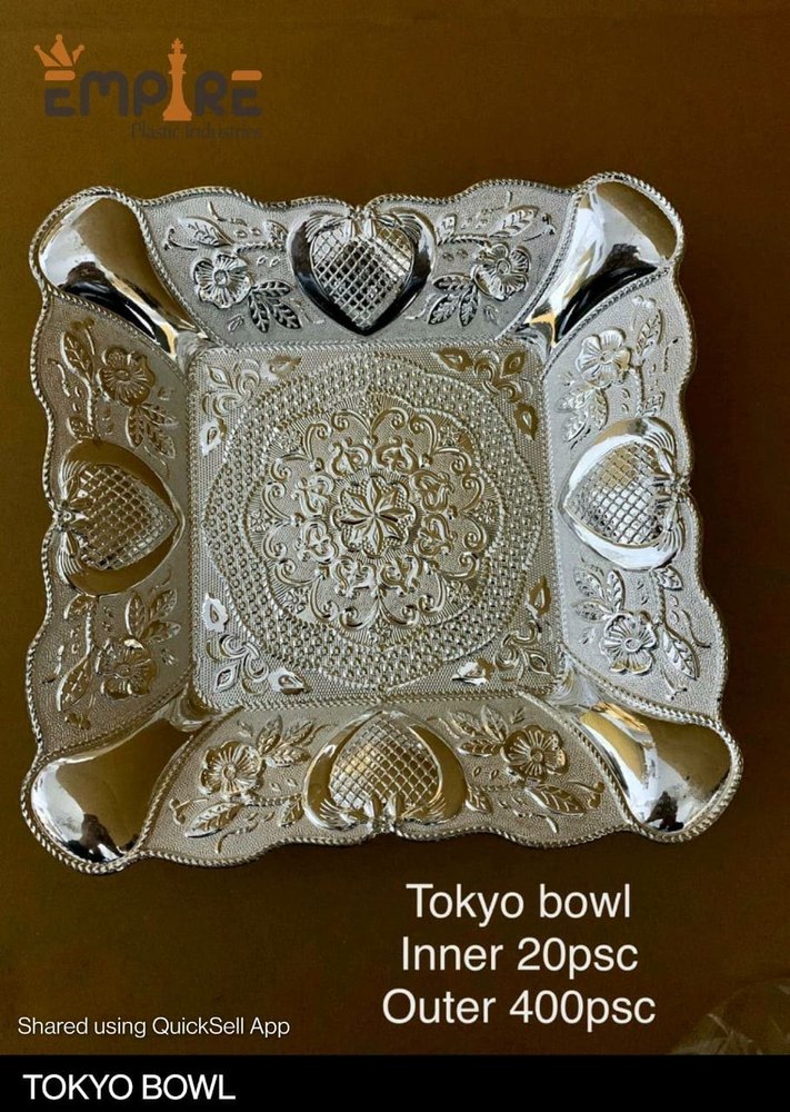 Polished Square Silver Plated Plastic Bowl, For Home, Size: 10 X 10 Inch