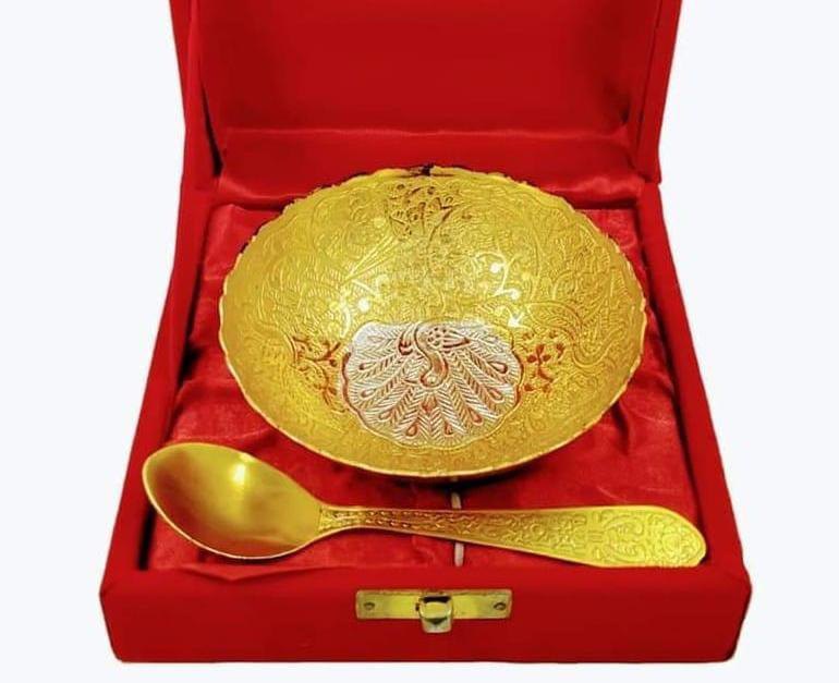 Gold & Silver Two Tone Aluminium Dry Fruit Bowl, Size: 4 Inches