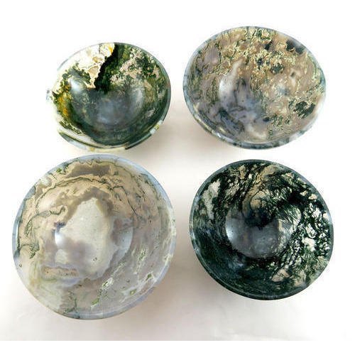 Green Gemstone Wholesale Moss Agate Bowl, For Home And Reiki Items, Size: 3 Inch
