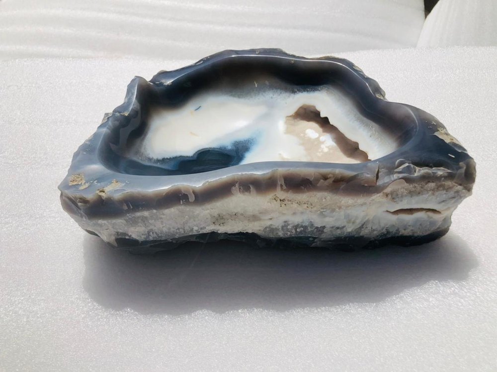 Lapidary Blue Moss Agate Bowl, Set Contains: Uneven Shape, Size: 9 Inch