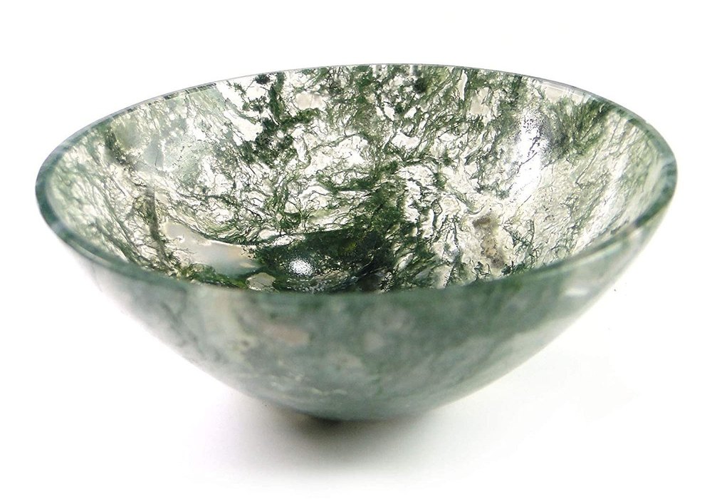 Silver and Green Round Agate Gemstone Bowl, For Home, Size: 6inch (diameter)