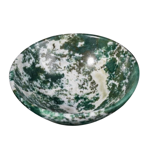 Green And White Round Moss Agate Bowl, Packaging Type: Box