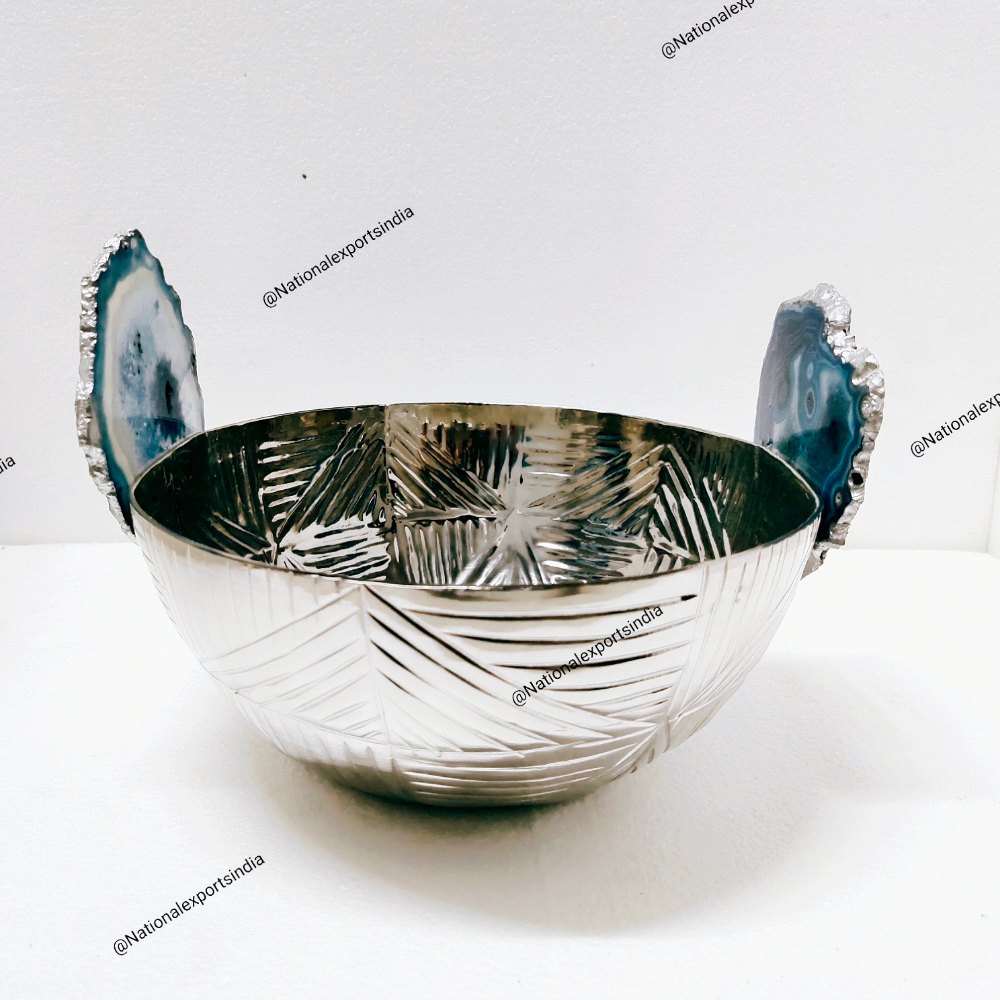 NEI Stainless Steel Bowls With Agate Coasters Handles