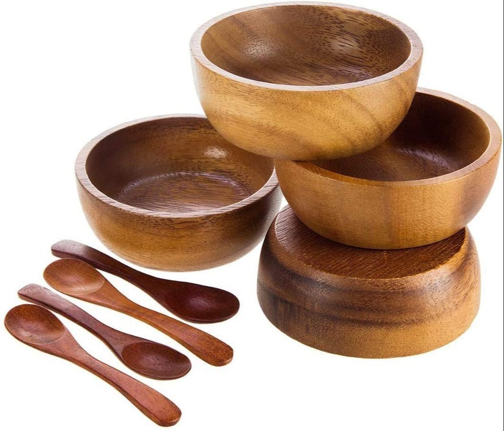 Brown Round Acacia Wooden Bowl Set