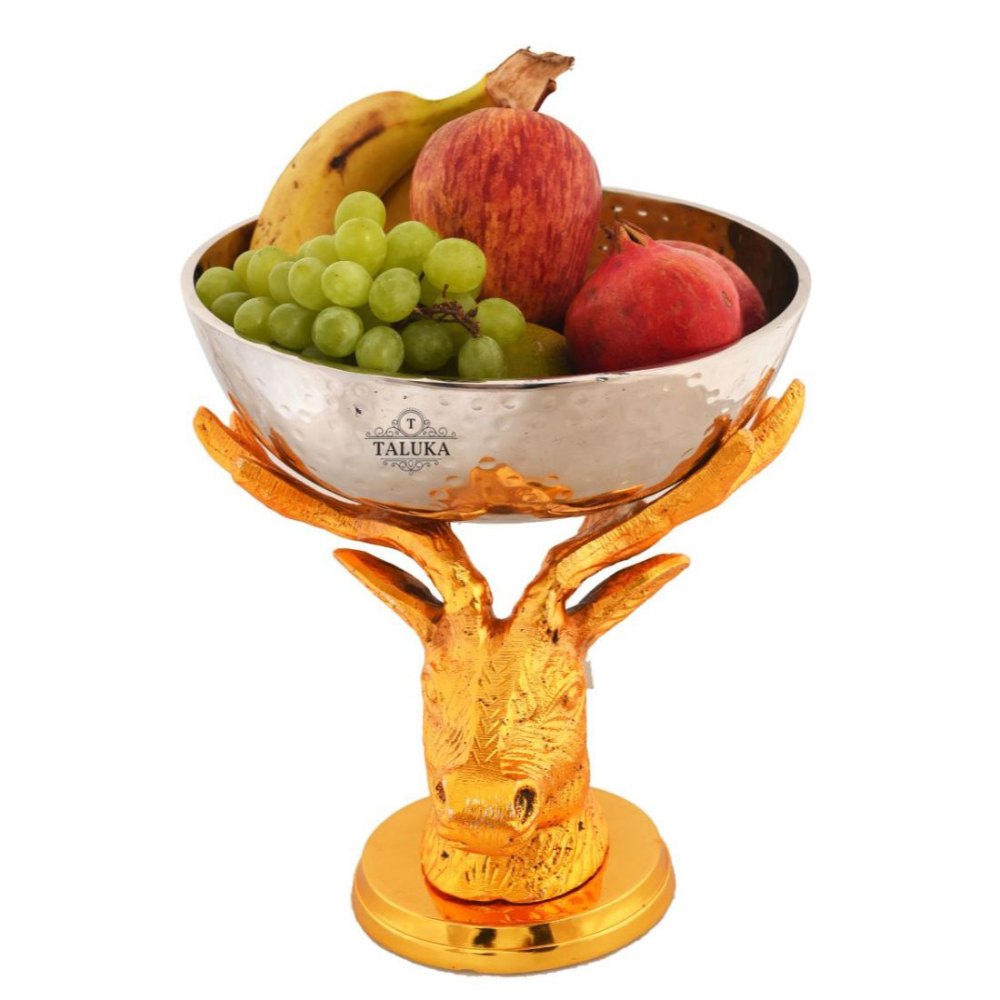 Home Decor Handicraft Brass Deer Stand With Stainless Steel Hammered Bowl