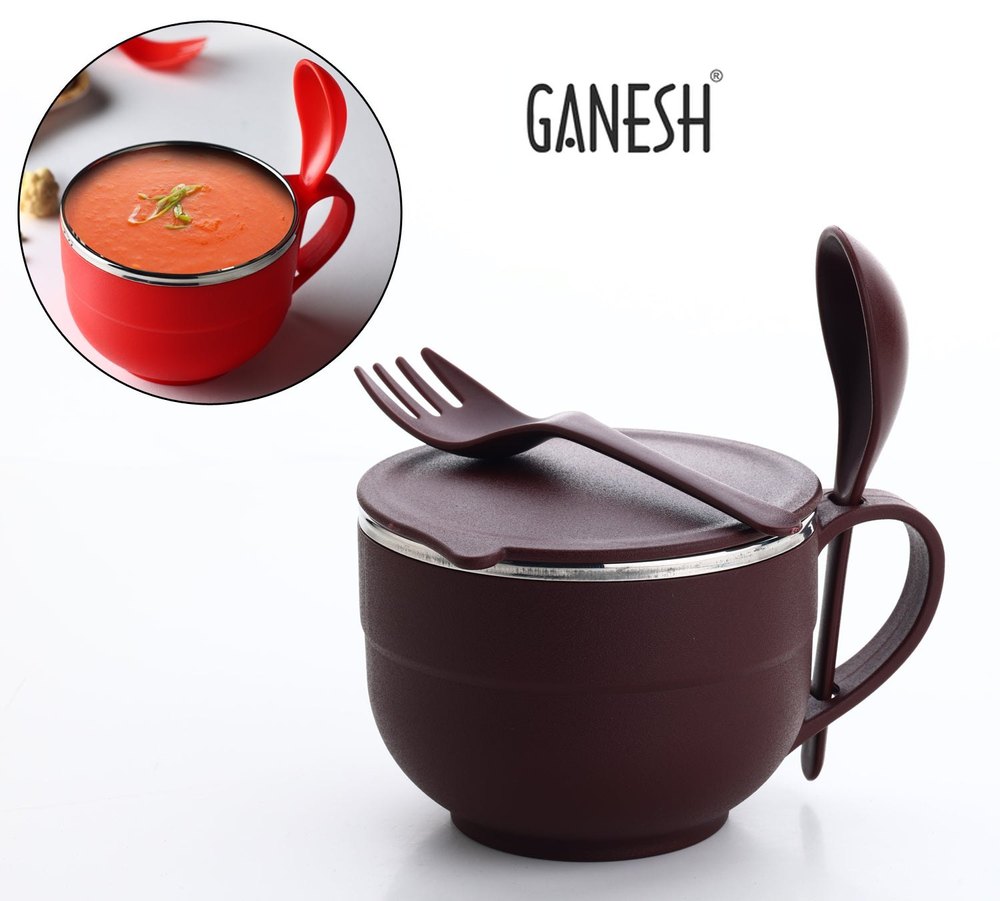 Noodles & Soup Bowl With Spoon And Fork Handle Spoon Holder, Stainless Steel Bowl And Spoon Set
