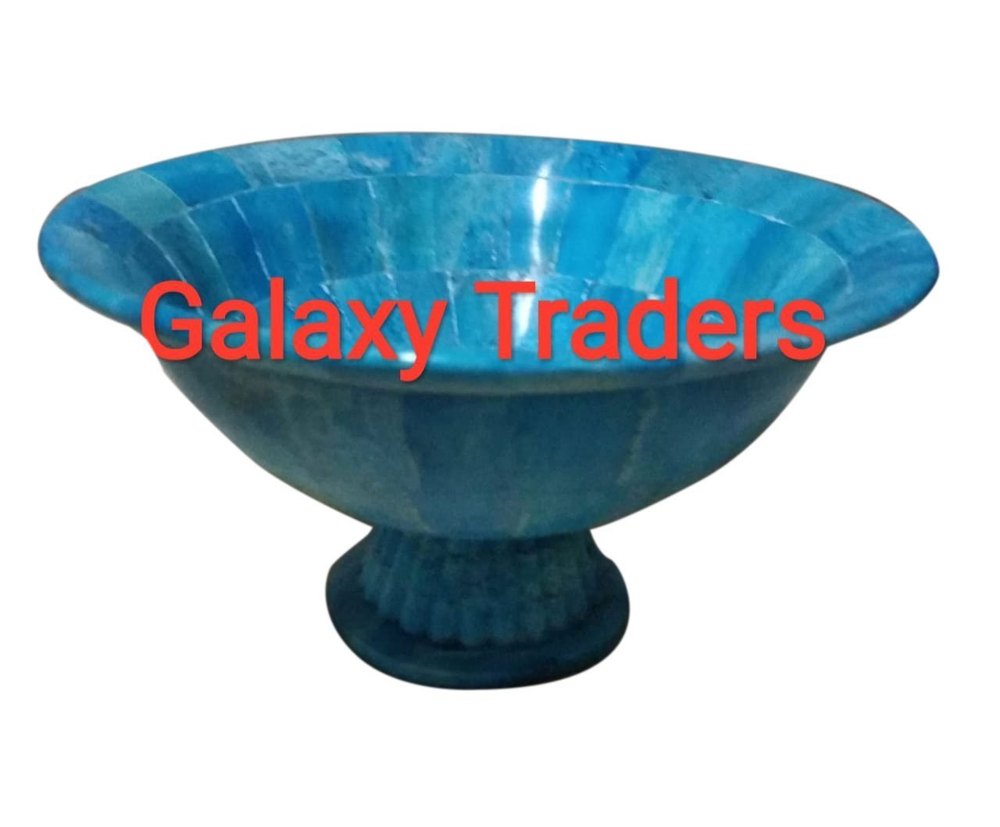 Round Blue Handicrafted Bone Inlay Bowl, For Decoration