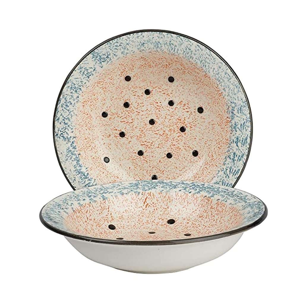 Red and Blue Round 6inch Ceramic Pasta Bowl, Set Contains: 2 Piece