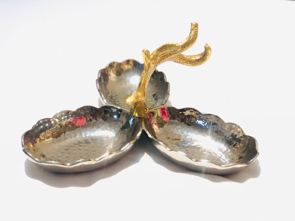 Grey And Golden Metal Finish Serving Bowl Set